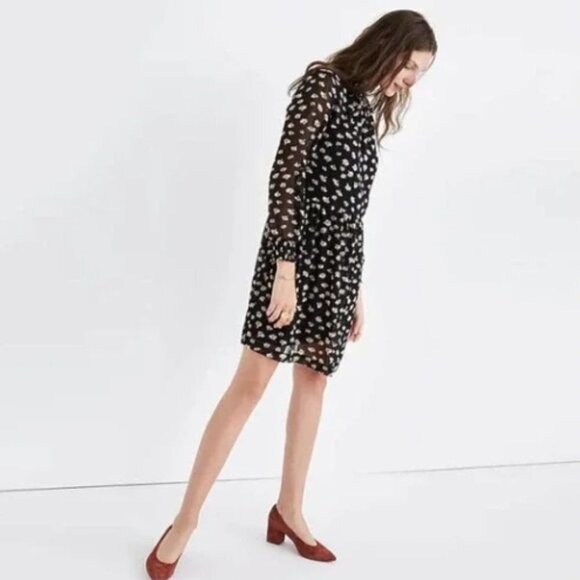 Madewell Black Seattle Floral Mistlight Mockneck Smocked Long Sleeve Dress - Picture 3 of 16